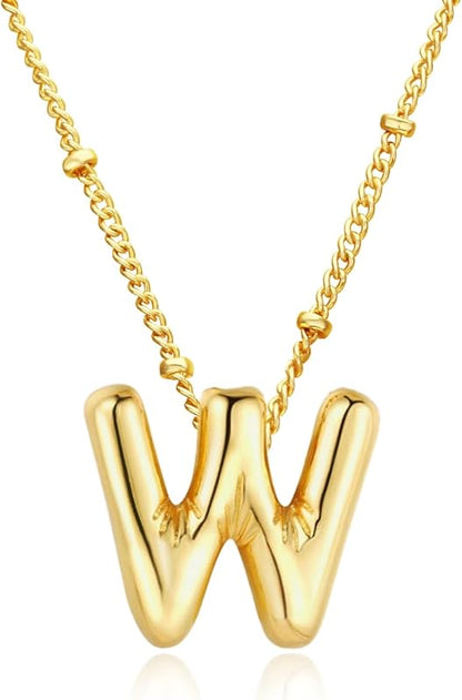 Christmas gifts&specials 18k Bubble Letter Necklace Gold for Women, Rhinestone Bubble Balloon Initial Necklace for Her, Charm Puff Letter Name Pendant Chunky Alphabet necklace