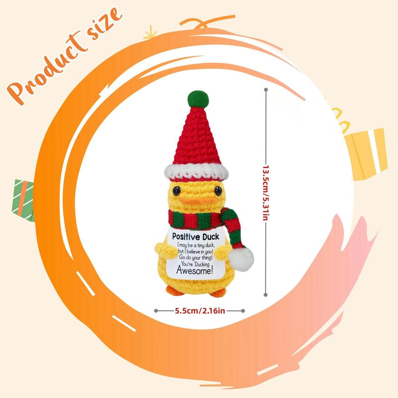 Cute Knitted Duck with Positive Card, Handmade Emotional Support Crochet Doll for Gift, DIY Knitting Supplies for Home Office Decor