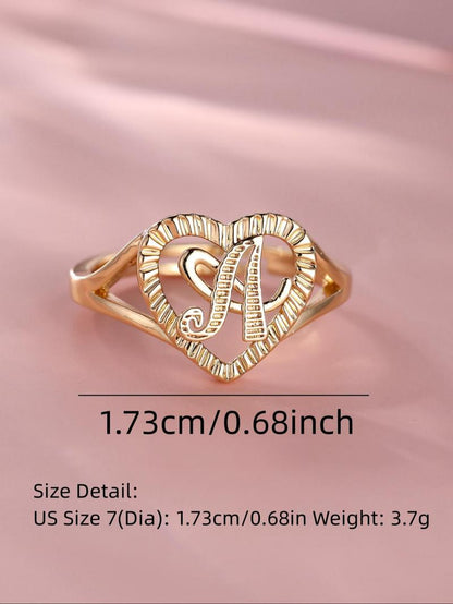 Summer Heart & Letter Design Cuff Ring, 2024 New Style Adjustable Open Ring, Adjustable Opening Stackable Jewelry Gift for Women & Girls for Back To School, Fall Outfits, Fall Freshness