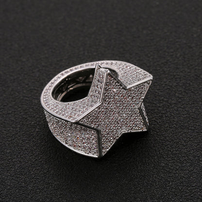 Full Diamond Micro Inlaid Zircon Pentagram Ring Men's Ornament