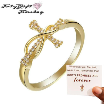 Inspirational Jewelry  Engraved Faith Hope Love Cubic Zirconia Cross Infinity Ring