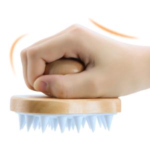 Scalp Massager Shampoo Brush, Wooden Wet and Dry Hair Scalp Care Brush, Shower Brush Scalp Scrubber Exfoliator with Soft Silicone Bristles for Dandruff Removal, Hair Growth (White)