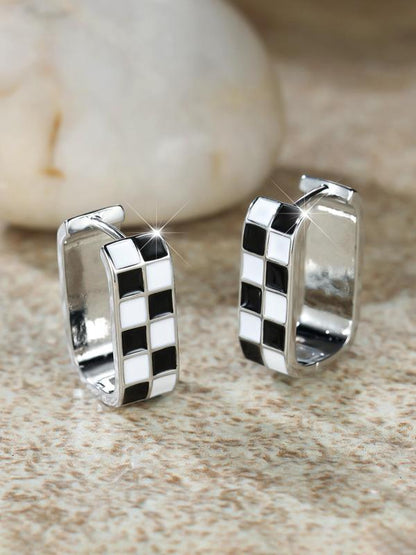 Checkerboard Pattern Hoop Earrings, Casual Enamel Drip Earring Clip for Women for Party, Daily Decor, Trendy All-match Luxury Jewelry for Gift, Fall Outfits, Fall Freshness