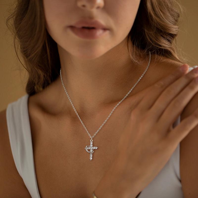 Crown cross/Cross Necklace 14k Gold Plated Double Cross Pendant CZ,Cubic Zirconia Cross Necklaces for Women Men Boy Jewelry Birthday Dainty Gifts Crown cross