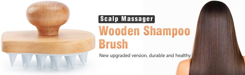 Scalp Massager Shampoo Brush, Wooden Wet and Dry Hair Scalp Care Brush, Shower Brush Scalp Scrubber Exfoliator with Soft Silicone Bristles for Dandruff Removal, Hair Growth (White)