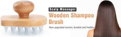 Scalp Massager Shampoo Brush, Wooden Wet and Dry Hair Scalp Care Brush, Shower Brush Scalp Scrubber Exfoliator with Soft Silicone Bristles for Dandruff Removal, Hair Growth (White)