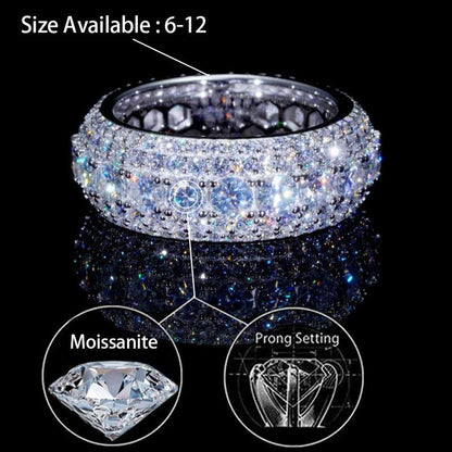 9/13MM Moissanite Synthetic 2 Colors Iced Out Five-Row Ring Hypoallergenic VVS1 Clarity Hiphop 18K Gold Plated Band  Black Friday 2024 Deals for Christmas Rapper Party Anniversary Men Women Birthday Gift Engagement Wedding Environmental R0 G0 A034 T0 MZ