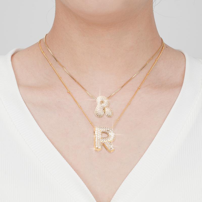 2 Pack Initial Necklace for Women & Girls, 14K Gold Plated Balloon Letter Pendant Necklace, Christmas Jewelry Gifts for Women Girls
