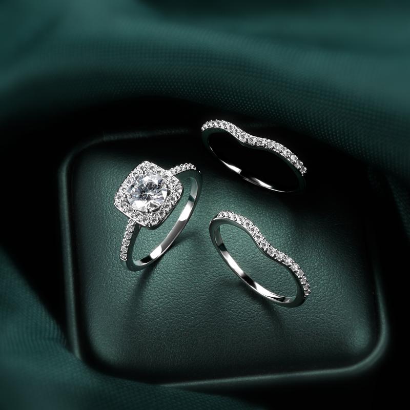 1.5 CT Round Cut Classic Three-in-One 3 Pieces Set Halo Wedding Engagement Promise Eternity Ring for Women R-0969