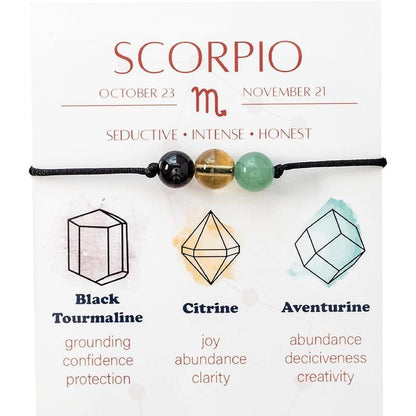 Zodiac Bead Bracelets - 3 Polished Birthstone Crystal Beaded Bracelets - Made of Real & Natural Gemstones, Adjustable 3-9.7” Black Rope - Jewelry for Men, Women, Teens, Kids - 8mm Beads