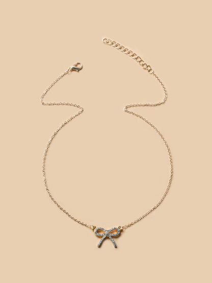 Rhinestone Bow Decor Chain Necklace, Clavicle Chain Matching Necklace for Gift, Elegant All-match Fashion Women Jewelry Accessories for Daily Fall