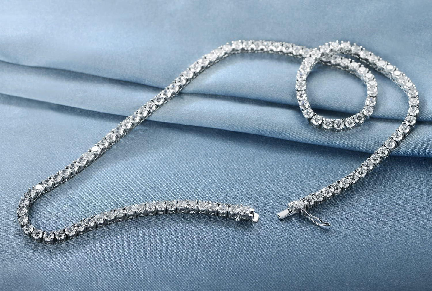 18K White/Yellow Gold Plated 3.0mm Round Cubic Zirconia Classic Tennis Necklace For Women 16-24 Inches
