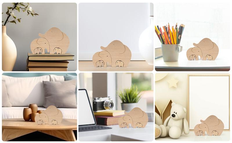 ASkinds 1Set Wooden Elephant Family Ornament Desktop Elephant Mother Child Decoration Elephants Collectible Figurines for Home Office Bedroom Living Room