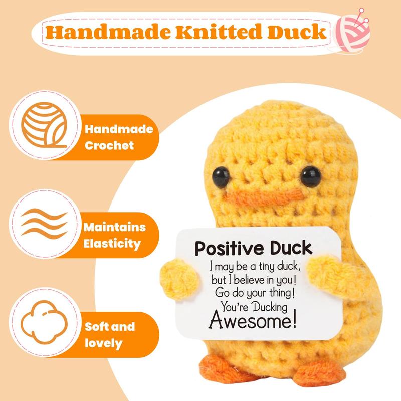 Cute Knitted Duck with Positive Card, Handmade Emotional Support Crochet Doll for Gift, DIY Knitting Supplies for Home Office Decor