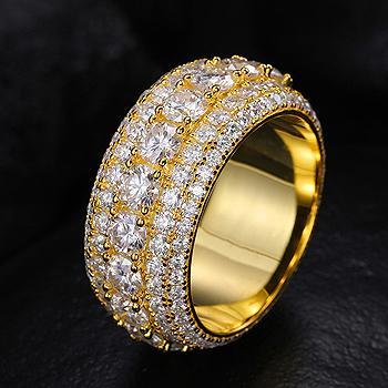 9/13MM Moissanite Synthetic 2 Colors Iced Out Five-Row Ring Hypoallergenic VVS1 Clarity Hiphop 18K Gold Plated Band  Black Friday 2024 Deals for Christmas Rapper Party Anniversary Men Women Birthday Gift Engagement Wedding Environmental R0 G0 A034 T0 MZ