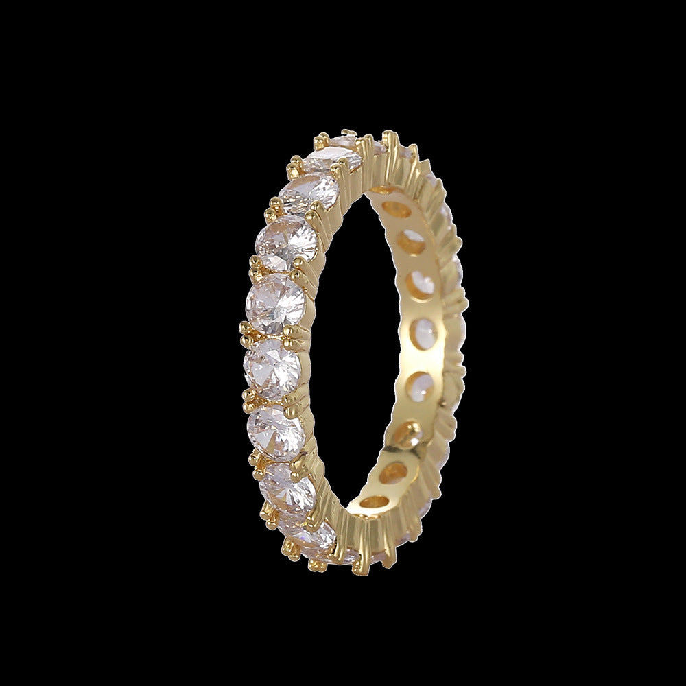 Fashion Ornament Copper Micro Inlaid Zircon Men's Hip Hop Ring Single Row Zircon Ring