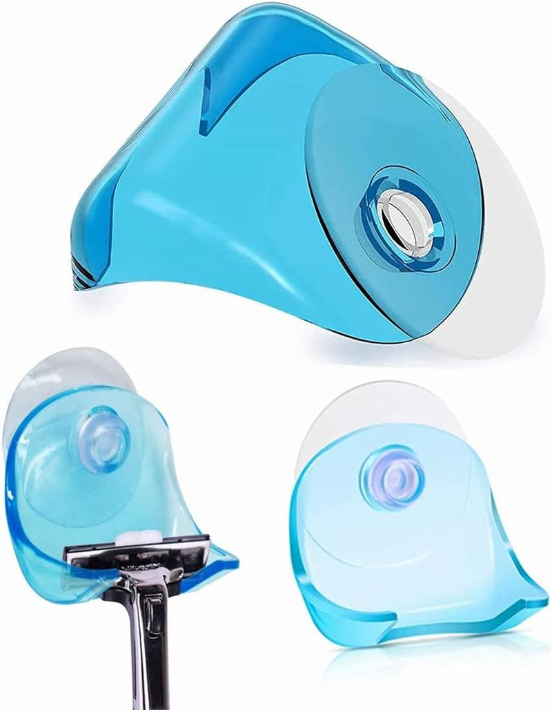 5 Pieces Razor Holder with Suction Cup, Plastic Waterproof Wall Hanger Stands Shaver Hooks, Razor Holder for Shower Bathroom Kitchen Plug