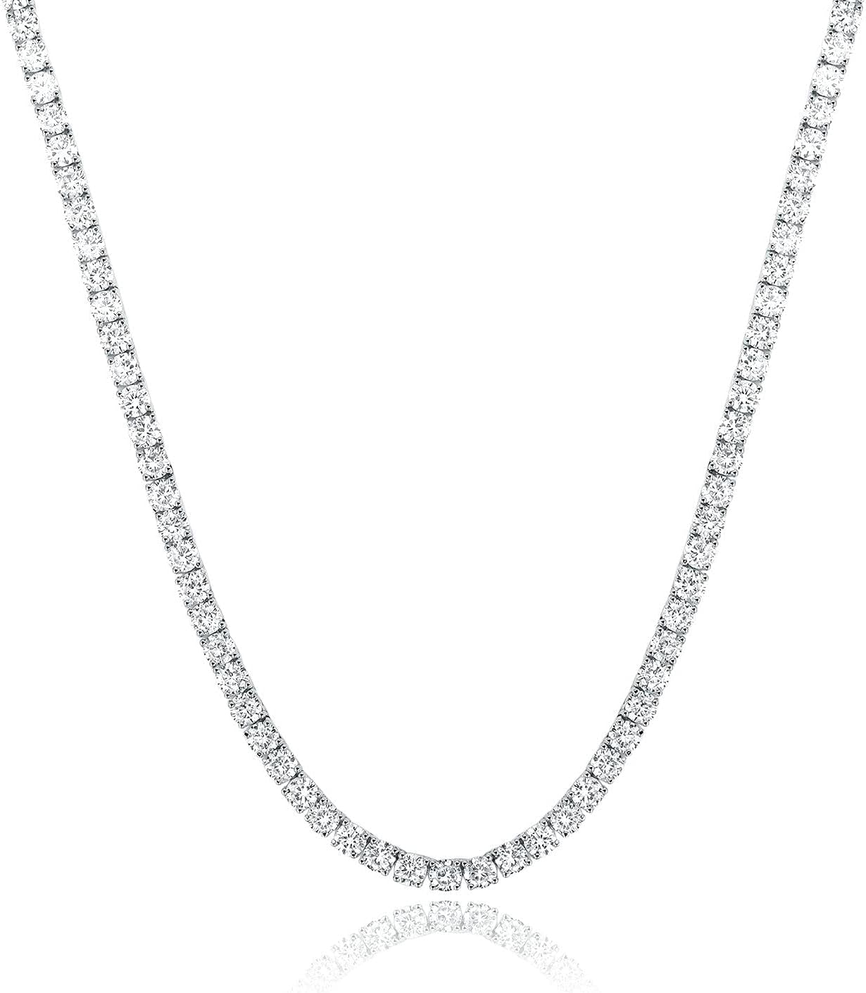 18K White/Yellow Gold Plated 3.0mm Round Cubic Zirconia Classic Tennis Necklace For Women 16-24 Inches