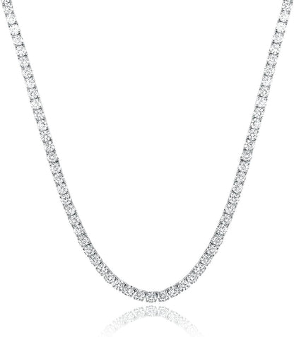 18K White/Yellow Gold Plated 3.0mm Round Cubic Zirconia Classic Tennis Necklace For Women 16-24 Inches