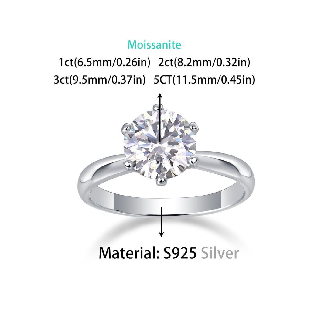S925 Silver Six-Claw Ring for Women Light Luxury Moissanite Ring