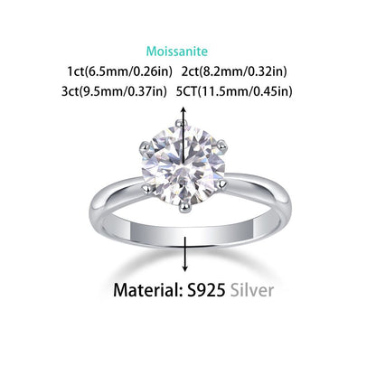 S925 Silver Six-Claw Ring for Women Light Luxury Moissanite Ring