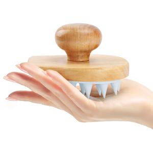 Scalp Massager Shampoo Brush, Wooden Wet and Dry Hair Scalp Care Brush, Shower Brush Scalp Scrubber Exfoliator with Soft Silicone Bristles for Dandruff Removal, Hair Growth (White)