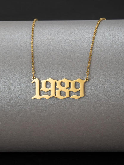 Spring Street Style Birth Year Number Charm Necklace, Trendy Stainless Steel Charm Necklace, Fashionable Vintage Summer Fall 2024 Jewelry for Men & Women As Gift for Couples & Friends, Fall Outfits, Fall Freshness