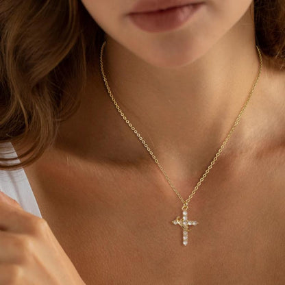 Crown cross/Cross Necklace 14k Gold Plated Double Cross Pendant CZ,Cubic Zirconia Cross Necklaces for Women Men Boy Jewelry Birthday Dainty Gifts Crown cross