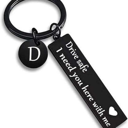 Drive Safe Keychain for Boyfriend - 26-Letter Personalized Keychain - Perfect Gift for Birthday, Christmas, Valentines Day - Various Patterns Includes Spanish styles