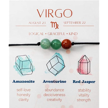 Zodiac Bead Bracelets - 3 Polished Birthstone Crystal Beaded Bracelets - Made of Real & Natural Gemstones, Adjustable 3-9.7” Black Rope - Jewelry for Men, Women, Teens, Kids - 8mm Beads