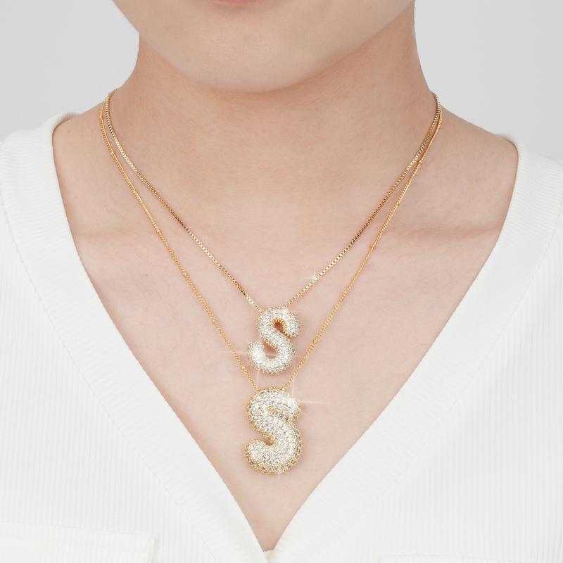 2 Pack Initial Necklace for Women & Girls, 14K Gold Plated Balloon Letter Pendant Necklace, Christmas Jewelry Gifts for Women Girls