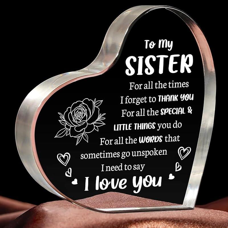 Heart Shaped Acrylic Block, Flower & Letter Pattern Decorative Ornament, Inspirational Creative Gift for Mom