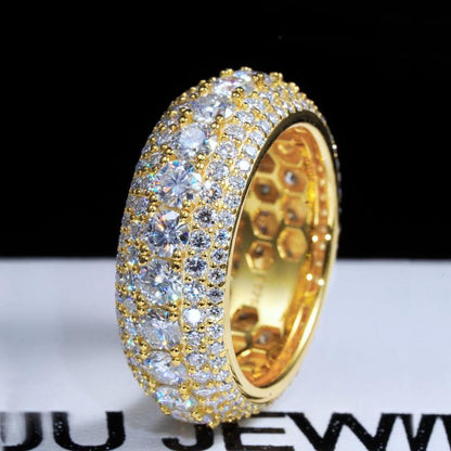 9/13MM Moissanite Synthetic 2 Colors Iced Out Five-Row Ring Hypoallergenic VVS1 Clarity Hiphop 18K Gold Plated Band  Black Friday 2024 Deals for Christmas Rapper Party Anniversary Men Women Birthday Gift Engagement Wedding Environmental R0 G0 A034 T0 MZ
