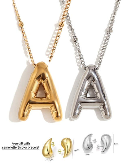 Letter Necklace Balloon Initial Necklaces for Women Girls Dainty Alphabet Pendant   Puffy Name Personalized Jewelry Gift Fashion Personality Jewelry For Girls Plated Gold Bubble Letter Necklace