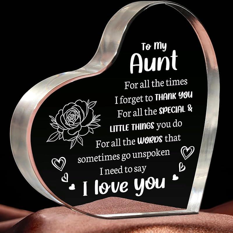 Heart Shaped Acrylic Block, Flower & Letter Pattern Decorative Ornament, Inspirational Creative Gift for Mom