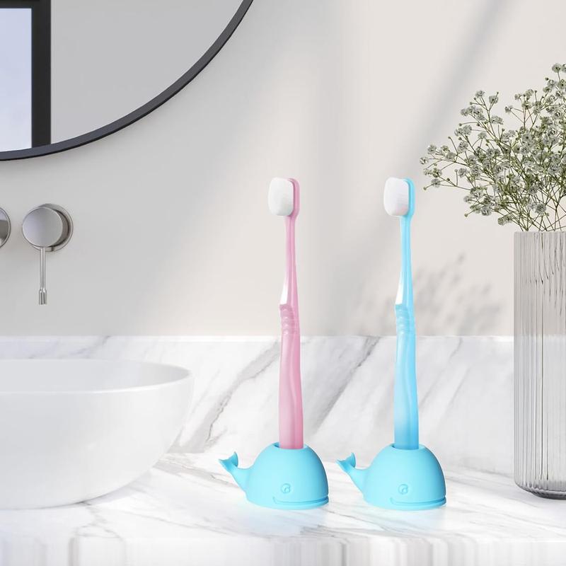 Toothbrush Holders for Bathrooms, 2-Pack Cute Mini Silicone Whale Tooth Brush Organizer, Tooth Brushing Holder for Bathroom Countertop, Baby Blue