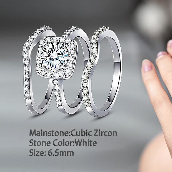 1.5 CT Round Cut Classic Three-in-One 3 Pieces Set Halo Wedding Engagement Promise Eternity Ring for Women R-0969