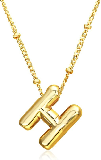 Christmas gifts&specials 18k Bubble Letter Necklace Gold for Women, Rhinestone Bubble Balloon Initial Necklace for Her, Charm Puff Letter Name Pendant Chunky Alphabet necklace
