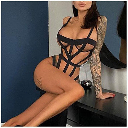 Couple's Sexy Lingerie - Bondage-Style Hollow Out Bodysuit with Open-Crotch Design for Passionate Nights - New Arrival