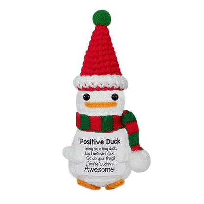 Cute Knitted Duck with Positive Card, Handmade Emotional Support Crochet Doll for Gift, DIY Knitting Supplies for Home Office Decor
