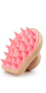 Scalp Massager Shampoo Brush, Wooden Wet and Dry Hair Scalp Care Brush, Shower Brush Scalp Scrubber Exfoliator with Soft Silicone Bristles for Dandruff Removal, Hair Growth (White)