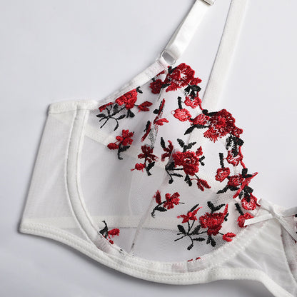 New Arrival - Sexy Sheer Women's Lingerie Set with Flower Embroidery, Elastic Design, Perfect for Romance