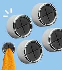 Round Adhesive Push Towel Hooks for Kitchen, Hand and Dish Towels, Grey, 4 Pack Organiser