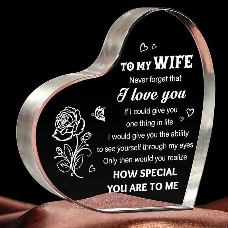 Heart Shaped Acrylic Block, Flower & Letter Pattern Decorative Ornament, Inspirational Creative Gift for Mom
