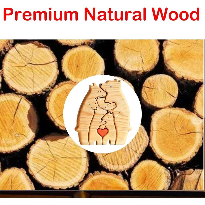 Personalised Wooden Figurines Animal Family Puzzle,Creative Wooden Bear Love Sculptures Ornament for Home Desk Decoration