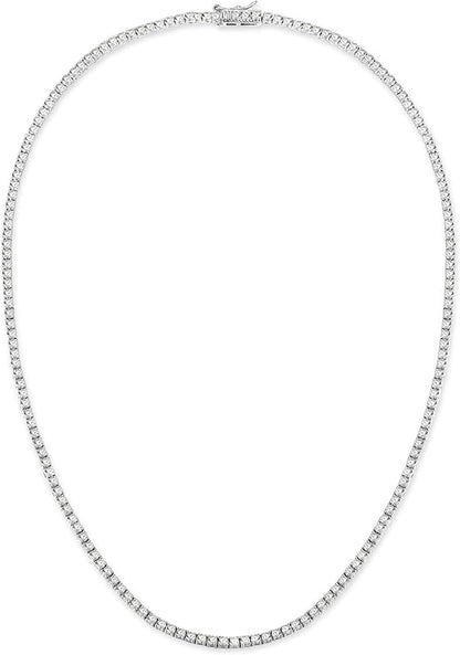 18K White/Yellow Gold Plated 3.0mm Round Cubic Zirconia Classic Tennis Necklace For Women 16-24 Inches