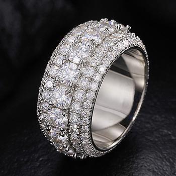 9/13MM Moissanite Synthetic 2 Colors Iced Out Five-Row Ring Hypoallergenic VVS1 Clarity Hiphop 18K Gold Plated Band  Black Friday 2024 Deals for Christmas Rapper Party Anniversary Men Women Birthday Gift Engagement Wedding Environmental R0 G0 A034 T0 MZ