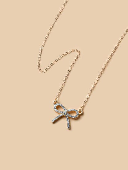 Rhinestone Bow Decor Chain Necklace, Clavicle Chain Matching Necklace for Gift, Elegant All-match Fashion Women Jewelry Accessories for Daily Fall