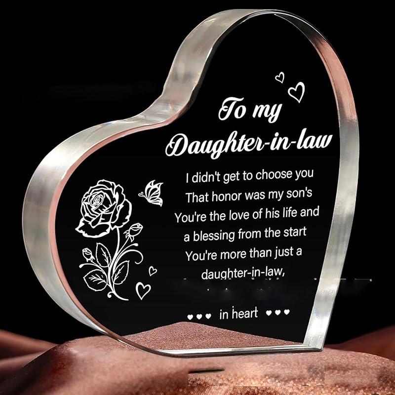 Heart Shaped Acrylic Block, Flower & Letter Pattern Decorative Ornament, Inspirational Creative Gift for Mom