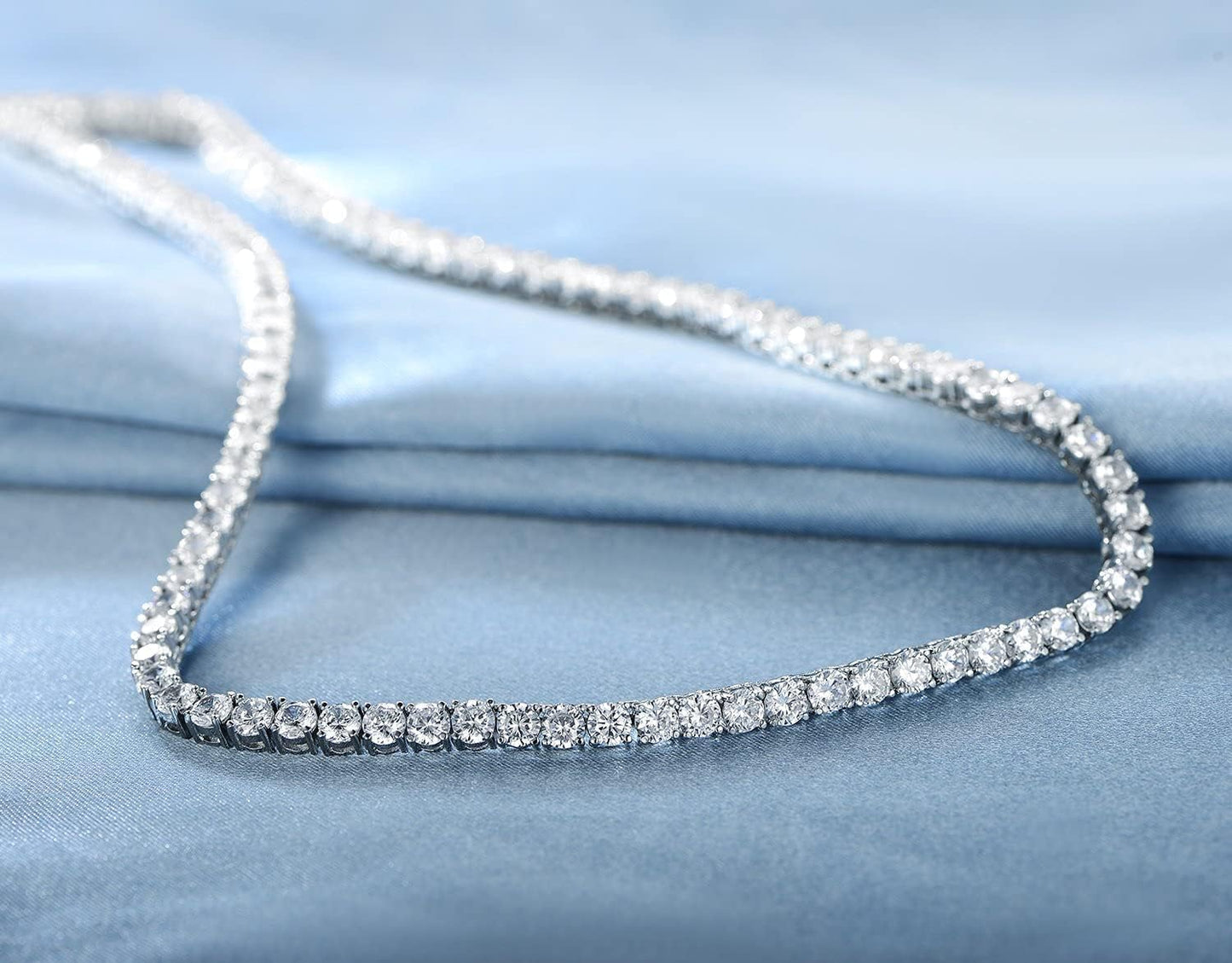18K White/Yellow Gold Plated 3.0mm Round Cubic Zirconia Classic Tennis Necklace For Women 16-24 Inches